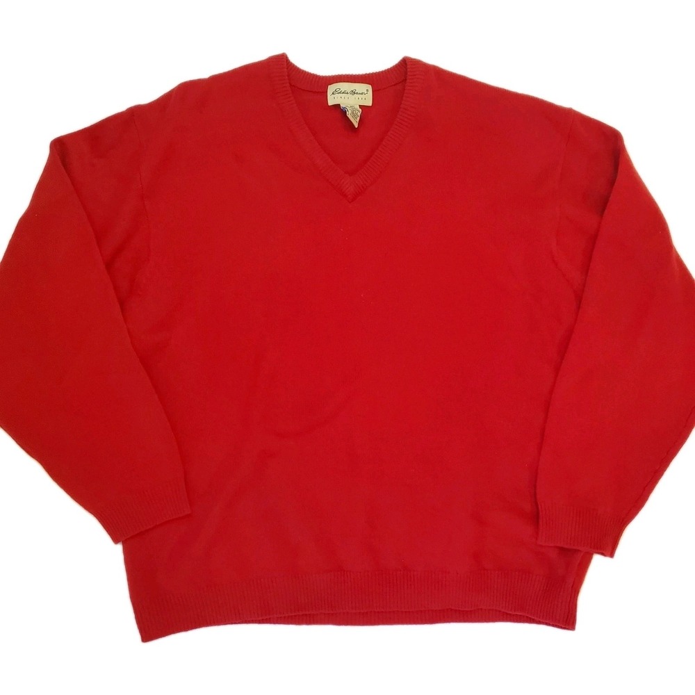 Vintage Eddie Bauer 100% Lambswool‎ V-Neck Sweater Red Xl Mens